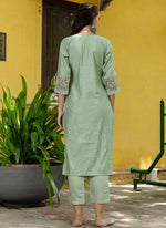 Thumbnail for Vellora Silk Blend Pista Casual Wear Embroidery Work Readymade Salwar Suit