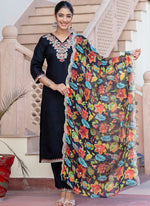 Thumbnail for Vellora Silk Blend Black Casual Wear Embroidery Work Readymade Salwar Suit