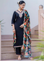 Thumbnail for Vellora Silk Blend Black Casual Wear Embroidery Work Readymade Salwar Suit