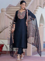 Thumbnail for Vellora Silk Blend Black Casual Wear Embroidery Work Readymade Salwar Suit