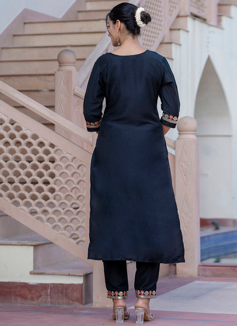 Vellora Silk Blend Black Casual Wear Embroidery Work Readymade Salwar Suit