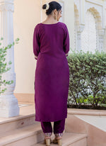 Thumbnail for Vellora Silk Blend Magneta Casual Wear Embroidery Work Readymade Salwar Suit