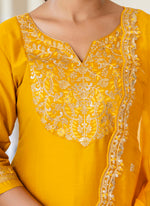 Thumbnail for Vellora Silk Blend Mustard Casual Wear Embroidery Work Readymade Salwar Suit