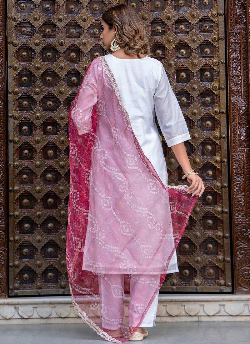 Vellora Chanderi Silk White Casual Wear Embroidery Work Readymade Salwar Suit