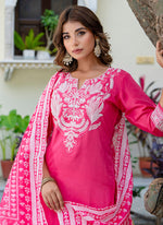 Thumbnail for Vellora Silk Blend Pink Casual Wear Embroidery Work Readymade Salwar Suit