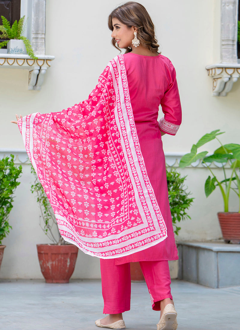 Vellora Silk Blend Pink Casual Wear Embroidery Work Readymade Salwar Suit