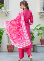 Thumbnail for Vellora Silk Blend Pink Casual Wear Embroidery Work Readymade Salwar Suit