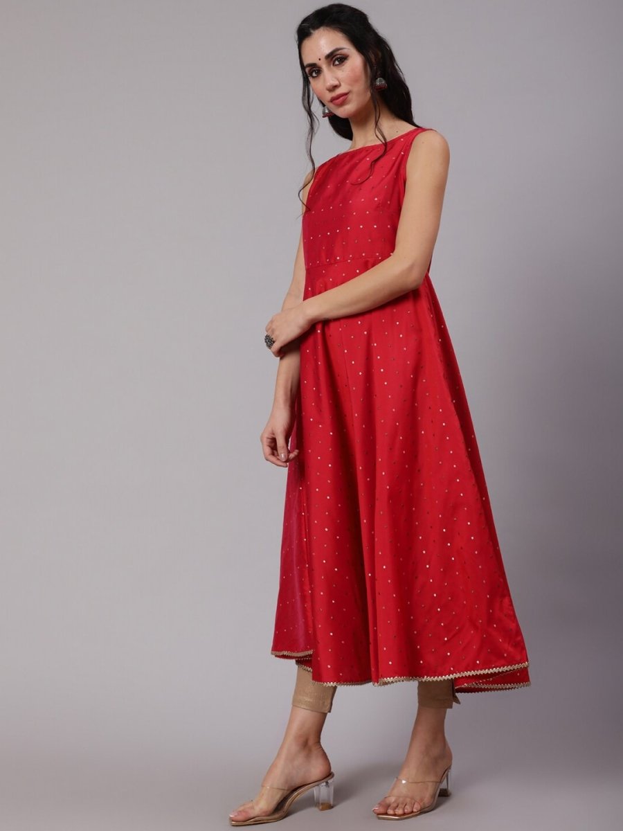 Aks Woven Design Thread Work Anarkali Silk Kurta - Distacart