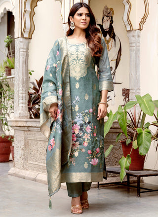 Vellora Viscose Green Festival Wear Digital Print Work Readymade Salwar Suit