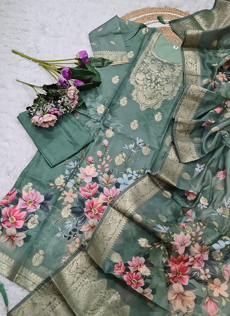 Vellora Viscose Green Festival Wear Digital Print Work Readymade Salwar Suit