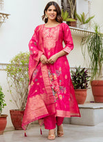 Thumbnail for Vellora Viscose Hot Pink Festival Wear Digital Print Work Readymade Salwar Suit