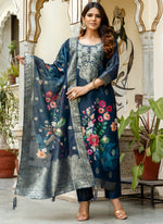 Thumbnail for Vellora Viscose Navy Blue Festival Wear Digital Print Work Readymade Salwar Suit