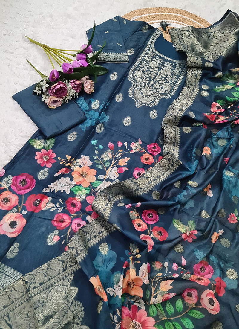 Vellora Viscose Navy Blue Festival Wear Digital Print Work Readymade Salwar Suit