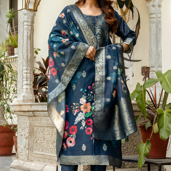 Vellora Viscose Navy Blue Festival Wear Digital Print Work Readymade Salwar Suit - Distacart