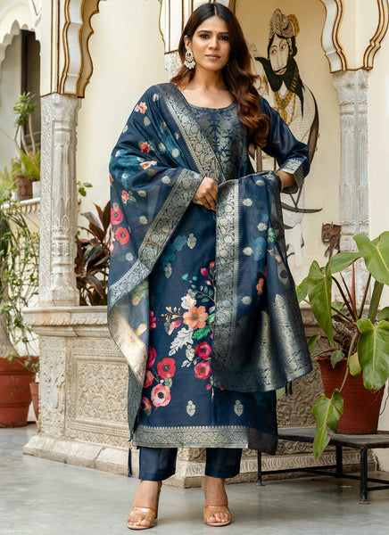 Vellora Viscose Navy Blue Festival Wear Digital Print Work Readymade Salwar Suit