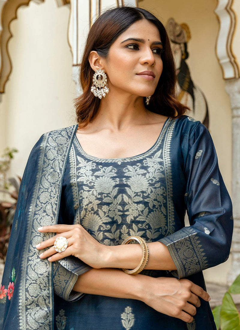 Vellora Viscose Navy Blue Festival Wear Digital Print Work Readymade Salwar Suit