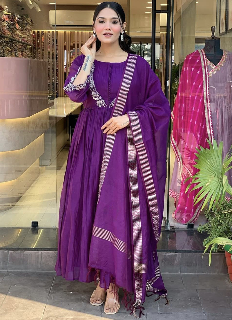 Vellora Viscose Purple Festival Wear Embroidered Work Readymade Salwar Suit