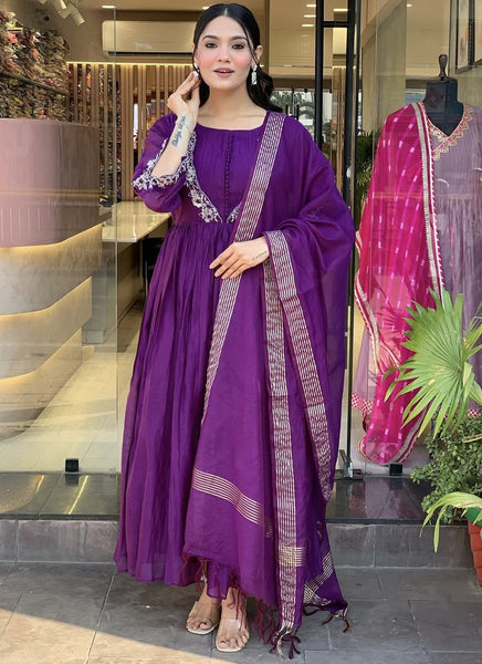 Vellora Viscose Purple Festival Wear Embroidered Work Readymade Salwar Suit
