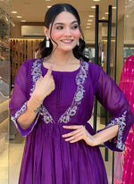 Thumbnail for Vellora Viscose Purple Festival Wear Embroidered Work Readymade Salwar Suit