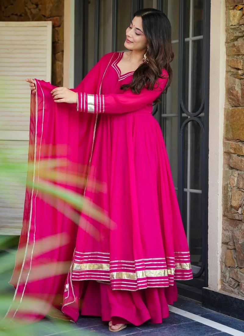 Vellora Georgette Pink Festival Wear Embroidered Work Readymade Gown