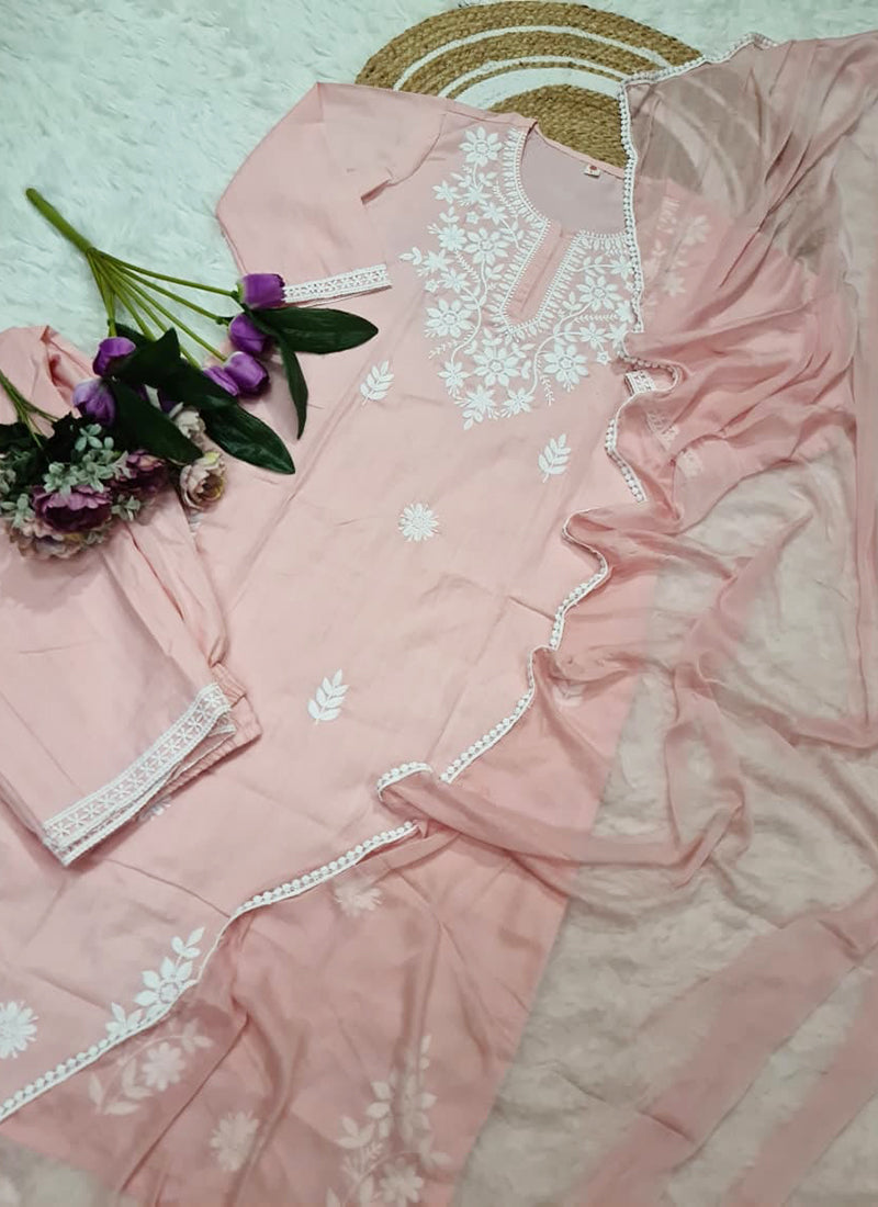 Vellora Cotton Light Pink Daily Wear Embroidered Work Readymade Salwar Suit