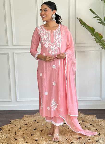 Vellora Cotton Light Pink Daily Wear Embroidered Work Readymade Salwar Suit