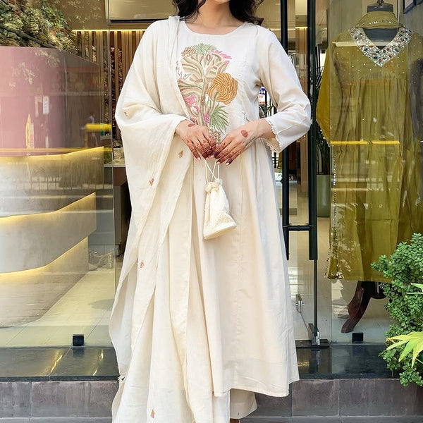Vellora Viscose Off White Daily Wear Embroidered Work Readymade Salwar Suit - Distacart