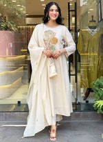 Thumbnail for Vellora Viscose Off White Daily Wear Embroidered Work Readymade Salwar Suit