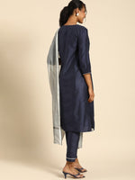 Thumbnail for All About You Women Navy Blue Embroidered Regular Thread Work Kurta with Trousers - Distacart