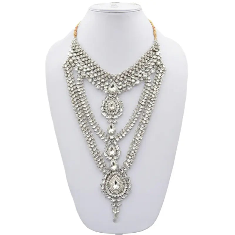 Tehzeeb Creations Platinum Plated Silver Polish Dulhan Bridal Jewelry Set 8 Pcs - Distacart