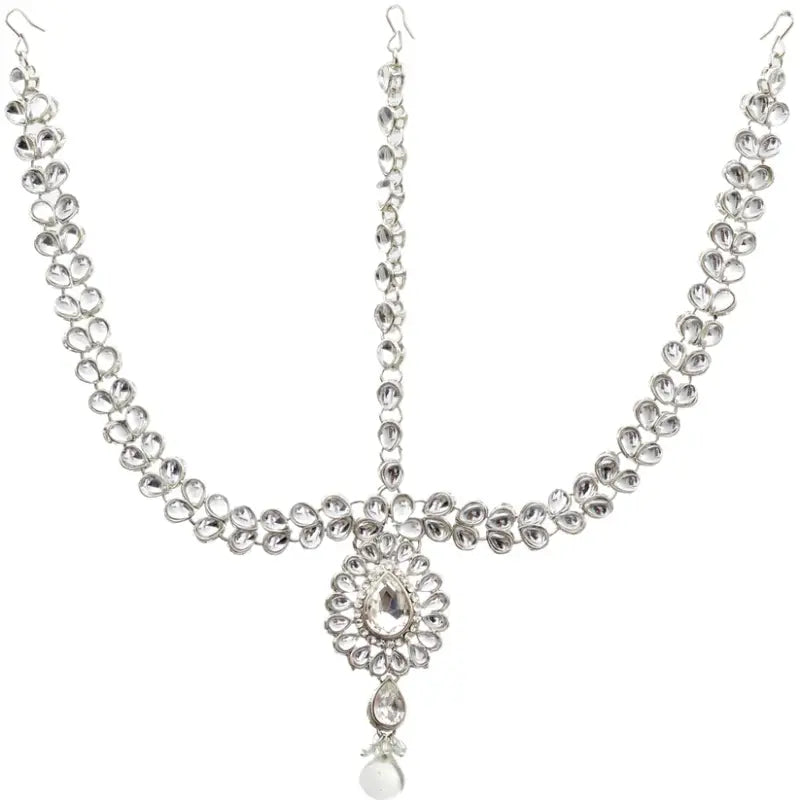 Tehzeeb Creations Platinum Plated Silver Polish Dulhan Bridal Jewelry Set 8 Pcs - Distacart