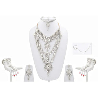 Tehzeeb Creations Platinum Plated Silver Polish Dulhan Bridal Jewelry Set 8 Pcs