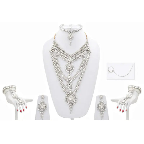 Tehzeeb Creations Platinum Plated Silver Polish Dulhan Bridal Jewelry Set 8 Pcs - Distacart