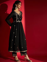 Thumbnail for Kalini Ethnic Motifs Embroidered Thread Work Flared A-Line Kurta With Trousers