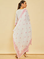 Thumbnail for Soch White & Pink Floral Printed Pure Cotton Straight Kurta With Trousers & Dupatta - Distacart