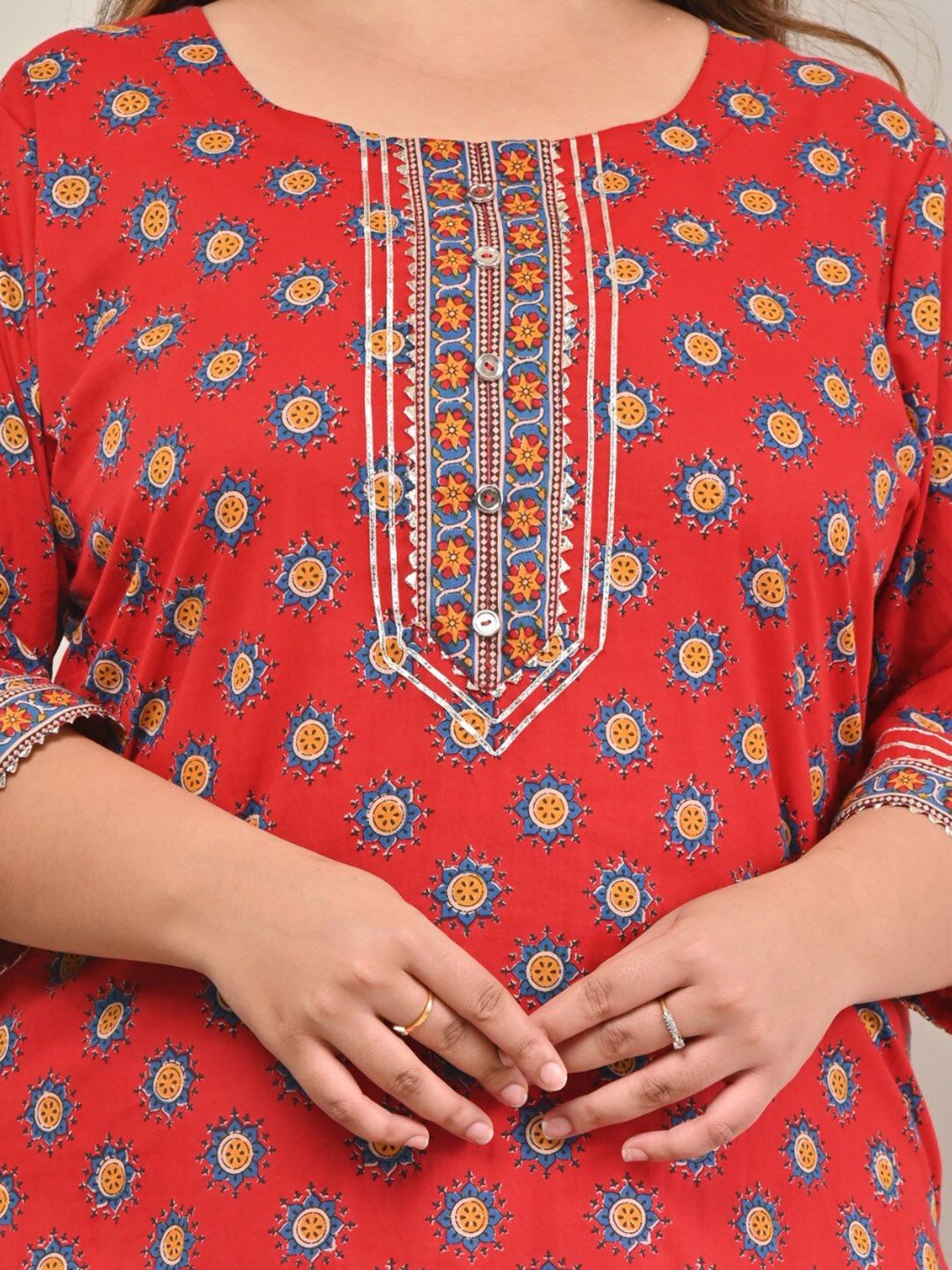 Swasti Plus Size Ethnic Motifs Printed Gotta Patti Pure Cotton Kurta - Distacart