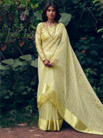 Thumbnail for Stylee Lifestyle Green Organza Woven Saree - Distacart