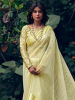 Thumbnail for Stylee Lifestyle Green Organza Woven Saree - Distacart