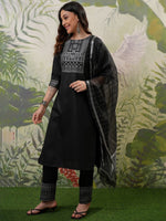 Thumbnail for Vishudh Black Printed Regular Kurta with Trouser & Dupatta