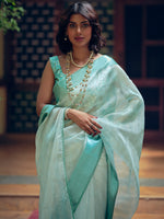 Thumbnail for Stylee Lifestyle Sky Blue Organza Woven Saree - Distacart
