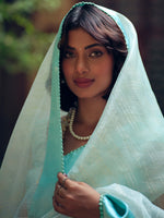 Thumbnail for Stylee Lifestyle Sky Blue Organza Woven Saree - Distacart