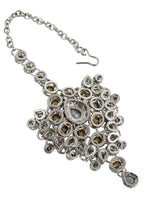 Thumbnail for Tehzeeb Creations Platinum Plated Silver Polish Stone Mini Bridal Choker Set for Women & Girls - Distacart