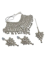 Thumbnail for Tehzeeb Creations Platinum Plated Silver Polish Stone Mini Bridal Choker Set for Women & Girls - Distacart