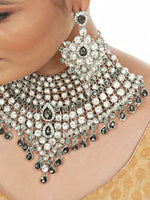 Thumbnail for Tehzeeb Creations Platinum Plated Silver Polish Stone Mini Bridal Choker Set for Women & Girls - Distacart