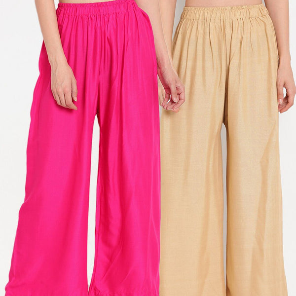 TAG 7 Women Pink & Beige Set of 2 Flared Ethnic Palazzos - Distacart