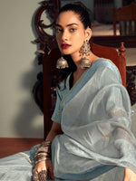 Thumbnail for Stylee Lifestyle Sky Blue Organza Woven Saree - Distacart