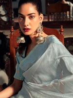 Thumbnail for Stylee Lifestyle Sky Blue Organza Woven Saree - Distacart