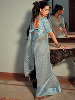 Thumbnail for Stylee Lifestyle Sky Blue Organza Woven Saree - Distacart