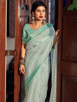 Thumbnail for Stylee Lifestyle Green Organza Woven Saree - Distacart