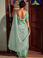 Thumbnail for Stylee Lifestyle Green Organza Woven Saree - Distacart